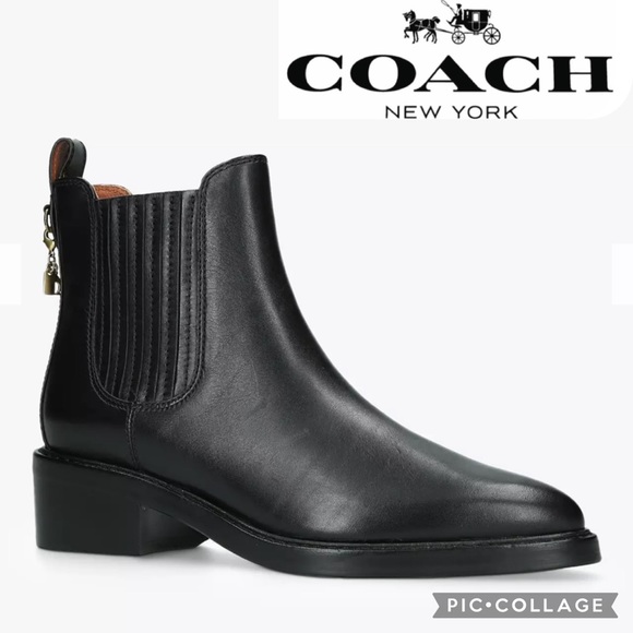 SALE💥💥 COACH Bowery Chelsea Block Heel Ankle Boots Genuine Leather Black - Picture 2 of 13